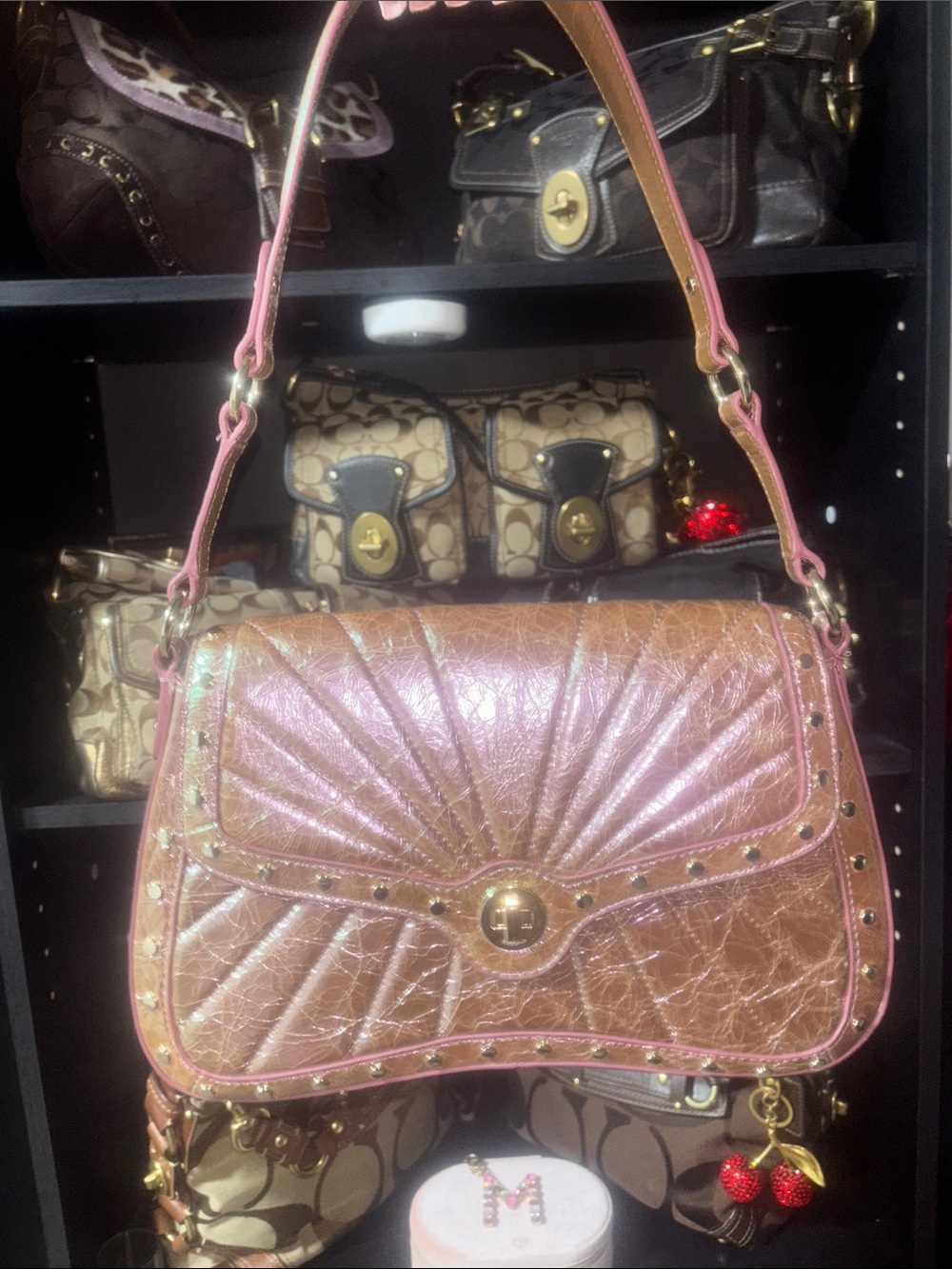 Brahmin Nerida Rose Gold Metallic Pink Shoulder Bag with Gold Hardware